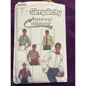 Simplicity sewing pattern 7015 Mens button down shirt size 42